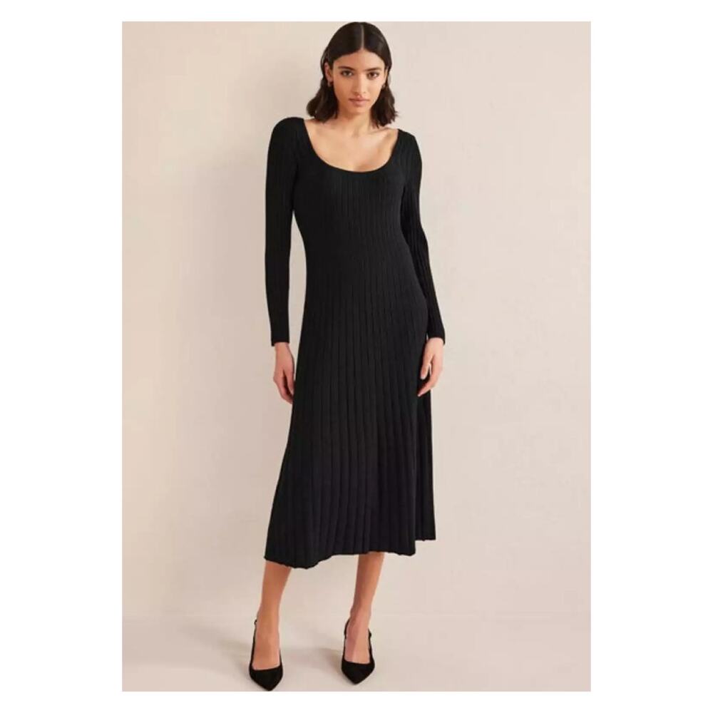 Boden Black Scoop Neck Knitted Midi Dress Sz.20/22R NWT